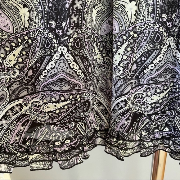 KENSIE 100% silk dress paisley chiffon ruffle fit and flare gray purple black - Picture 8 of 11